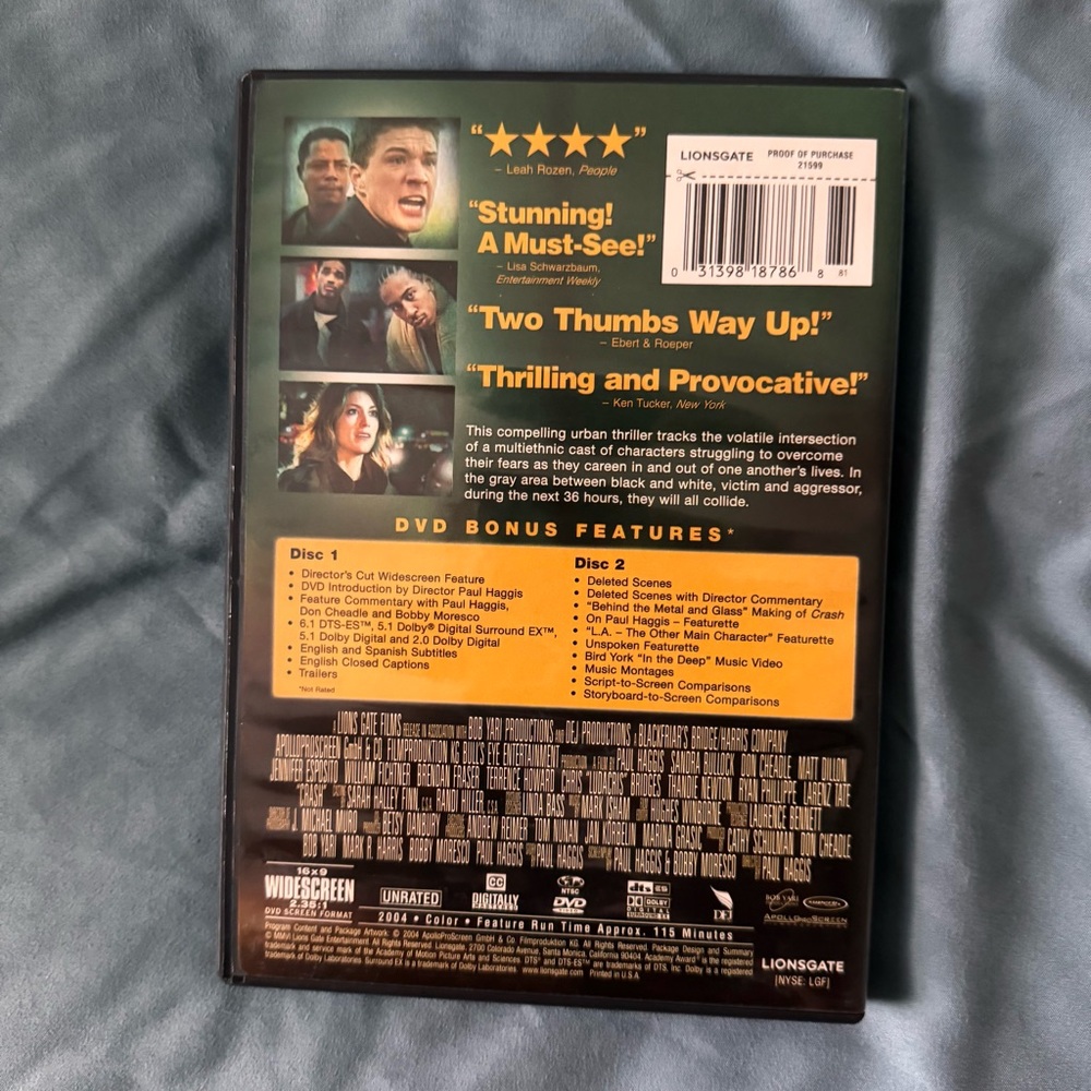 Crash Movie 2-Disc-Directors Cut Edition, Sandra Bullock, Matt Dillon Tested - Picture 2 of 3